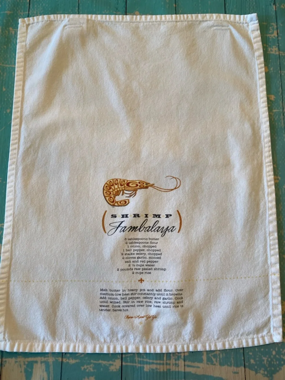 Shrimp Jambalaya Kitchen Towel from New Orleans - Gold and Black Print